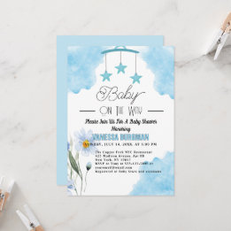 Invitation Aquarelle bleue mignonne et baby shower de fleurs