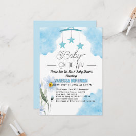 Invitation Aquarelle bleue mignonne et baby shower de fleurs