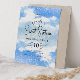 Invitation Aquarelle bleue Nuages doux 16 Partie