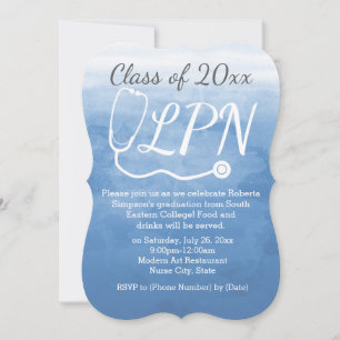 Invitation Aquarelle Bleue Nursing LPN Soins infirmiers fête 