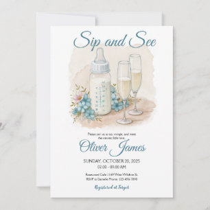 Invitation Aquarelle bleue Sip et voir l'invitation