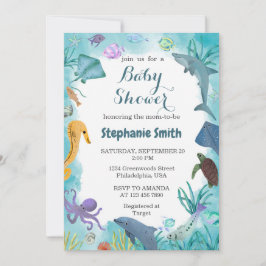Invitation Aquarelle bleue sous le Baby shower marin