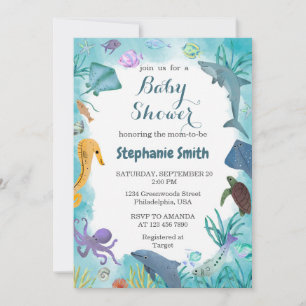 Invitation Aquarelle bleue sous le Baby shower marin