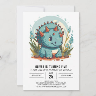 Invitation Aquarelle Blue Dinosaur Garçon Anniversaire