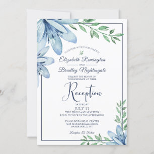 Invitation Aquarelle Blue Floral Mariage Réception