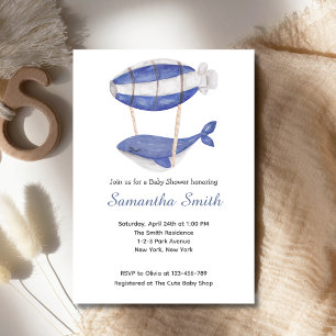 Invitation Aquarelle Blue Whale Air Baby shower à ballon