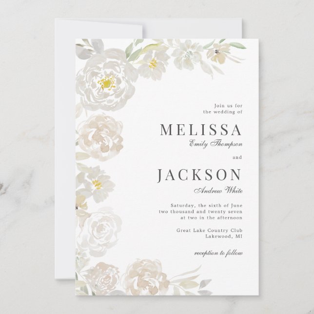 Invitation Aquarelle Blush & Cream Rose Mariage classique (Devant)