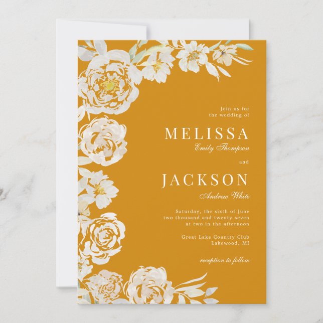 Invitation Aquarelle Blush & Cream Rose Mariage Jaune (Devant)