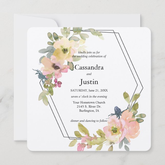 Invitation Aquarelle Blush et Mariage citron (Devant)