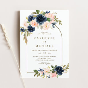Invitation Aquarelle Blush et Marine Blue Floral Arch Mariage