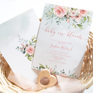 Invitation Aquarelle blush fleuri bébé dans l'invitation en f