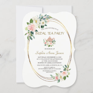 Invitation Aquarelle Blush Floral Gold Frame Fête des mariées
