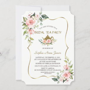Invitation Aquarelle Blush Flowers Gold Bridal Tea Party