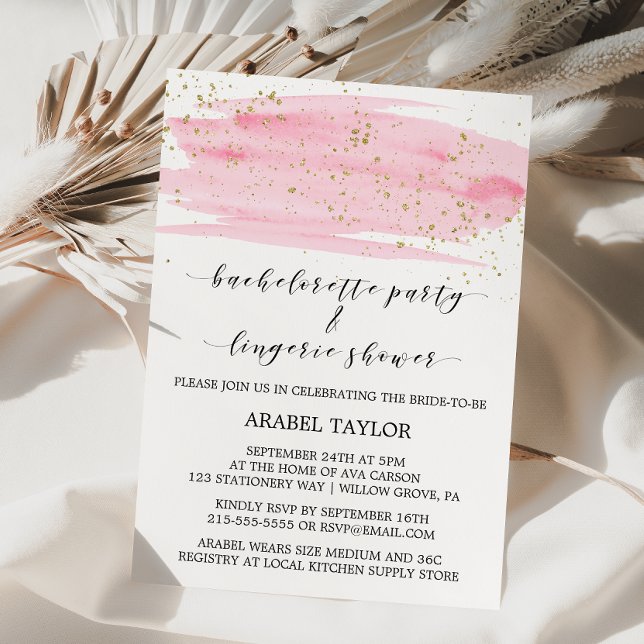 Invitation Aquarelle Blush & Gold Bachelorette et Lingerie (Créateur téléchargé)