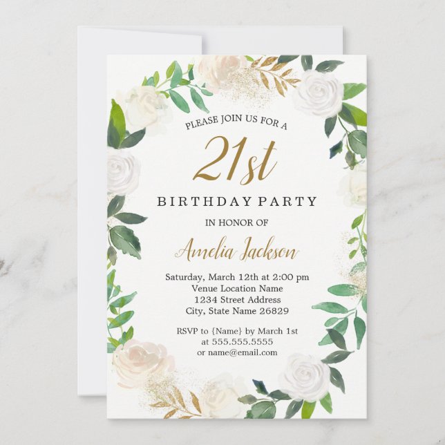 Invitation Aquarelle Blush Gold Wreath 21e anniversaire (Devant)