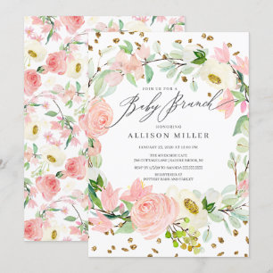 Invitation Aquarelle Blush Rose Peonies Floral Baby Brunch