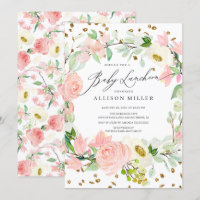 Aquarelle Blush Rose Peonies Floral Baby Luncheon