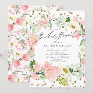 Invitation Aquarelle Blush Rose Peonies Floral Bridal Brunch