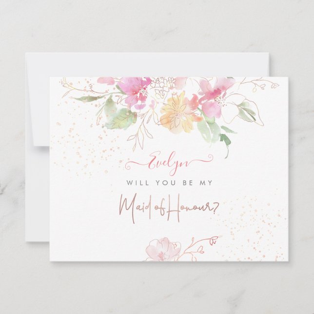 Invitation Aquarelle Blushing Romance Maid of Honor (Devant)