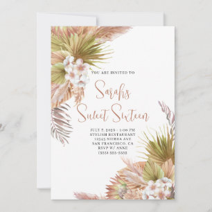 Invitation Aquarelle Bohème Beige Floral Sweet Seize Ans
