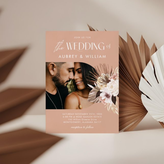 Invitation Aquarelle bohème moderne Mariage de photos florale (Modern Bohemian Watercolor Floral Photo Wedding Invitation)