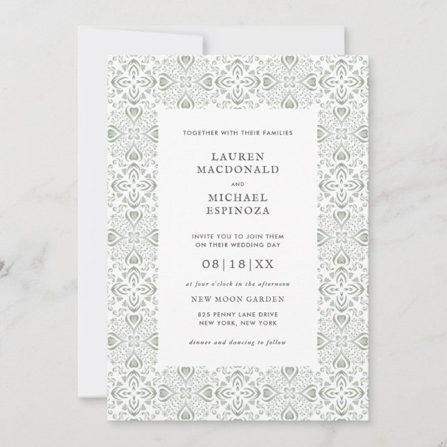Invitation Aquarelle Bohemian Cactus Green Tile Desert (Devant)