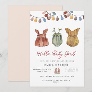 Invitation Aquarelle Boho Baby Girl Douche