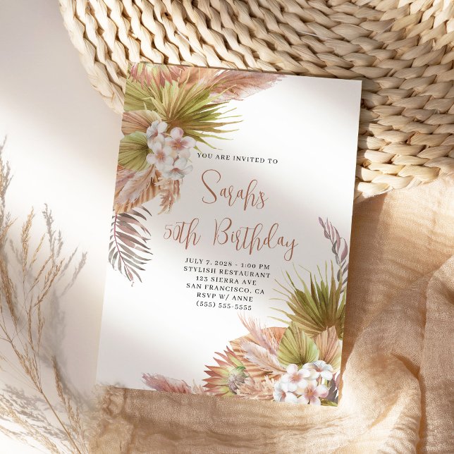 Invitation Aquarelle Boho Beige Floral 50e anniversaire (Beach Venue Birthday Invite)
