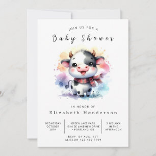 Invitation Aquarelle Boho Chic Cow Baby shower