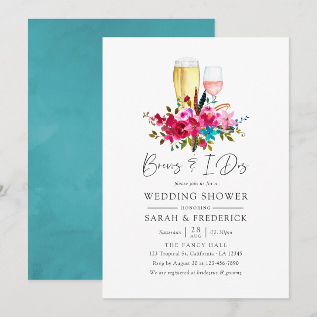 Invitation Aquarelle Boho Chic Floral Boissons Avant Les I Do (Devant / Derrière)