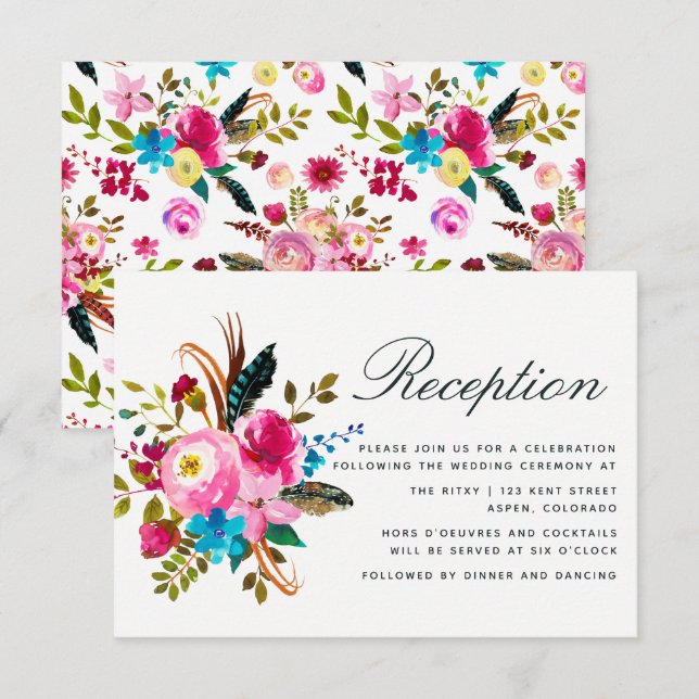 Invitation Aquarelle Boho Chic Floral Mariage Réception (Devant / Derrière)
