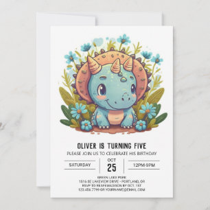 Invitation Aquarelle Boho Dinosaur Boy Anniversaire