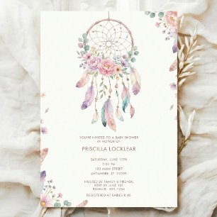Invitation aquarelle Boho fleur Dreamcatcher Baby Shower