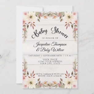 Invitation Aquarelle BOHO Floral Cottage bébé fille douche