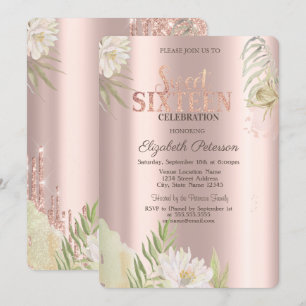Invitation Aquarelle Boho Floral Rose Gold Sweet 16