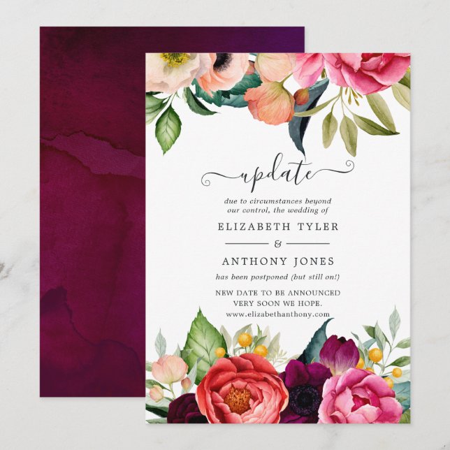 Invitation Aquarelle Boho Floral Spring Wedding Update (Devant / Derrière)