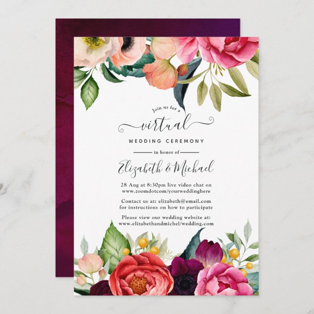Invitation Aquarelle Boho Floral Spring Wedding Update (Devant / Derrière)