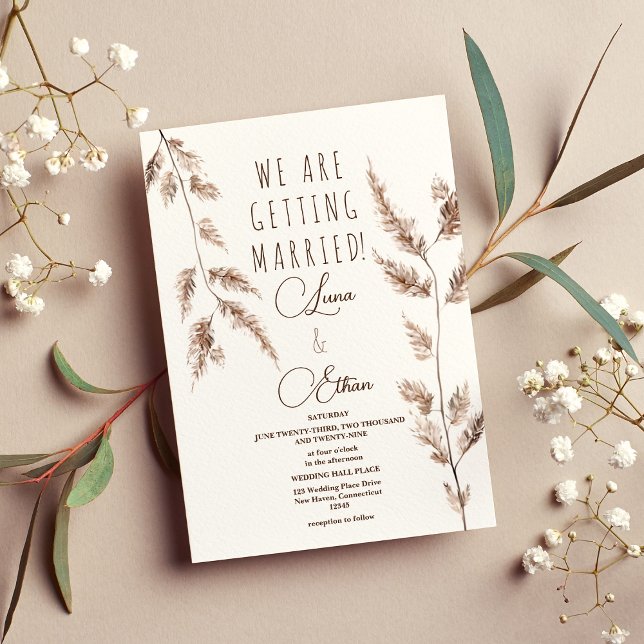 Invitation Aquarelle Boho Pampas Grass Mariage (Watercolor Boho Pampas Grass Wedding)
