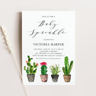 Invitation Aquarelle Boho Potté Succulents Bébé Parsemer