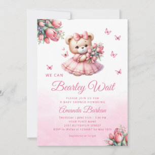 Invitation Aquarelle Boho rose Teddy ours Baby shower fille