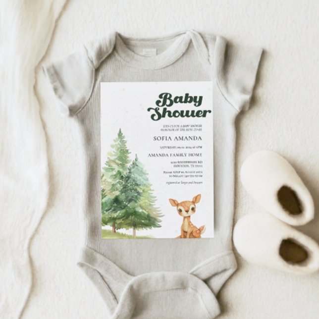 Invitation Aquarelle Boho Woodland Deer Snow Baby shower (Créateur téléchargé)