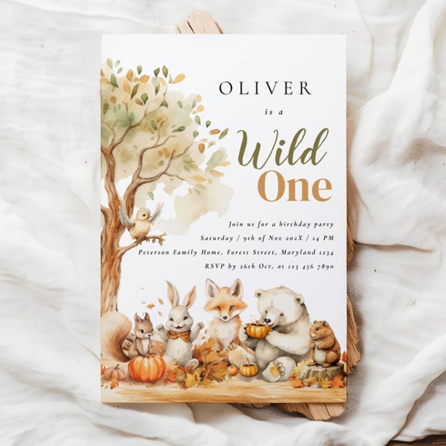 Invitation Aquarelle Bois Animaux 1er anniversaire (Créateur téléchargé)