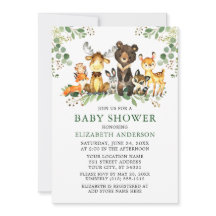 Aquarelle Bois Animaux Baby shower verdoyant
