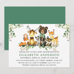 Invitation Aquarelle Bois Animaux Bow Baby shower