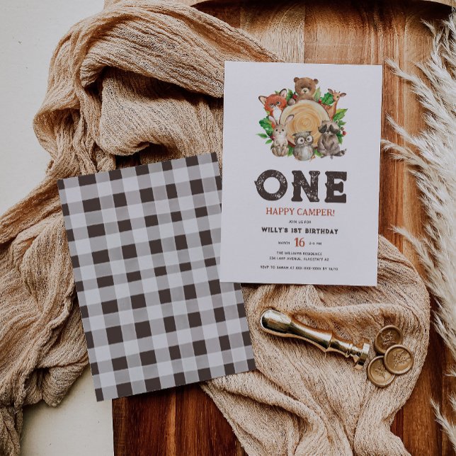 Invitation Aquarelle Bois Animaux Joyeux Camper Anniversaire (Créateur téléchargé)