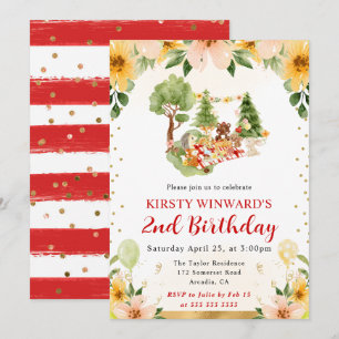Invitation Aquarelle Bois Animaux Pique-nique Anniversaire de