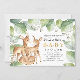Invitation Aquarelle Bois Baby shower de cerfs sauvages