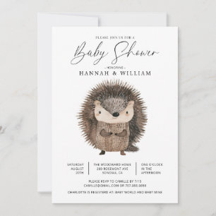 Invitation Aquarelle Bois Baby shower de hérisson animal