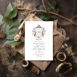 Invitation Aquarelle Bois Laurel Crest Monogramme Mariage