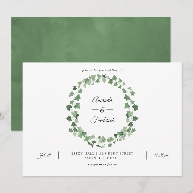 Invitation Aquarelle Bois Mariage de verdure (Devant / Derrière)